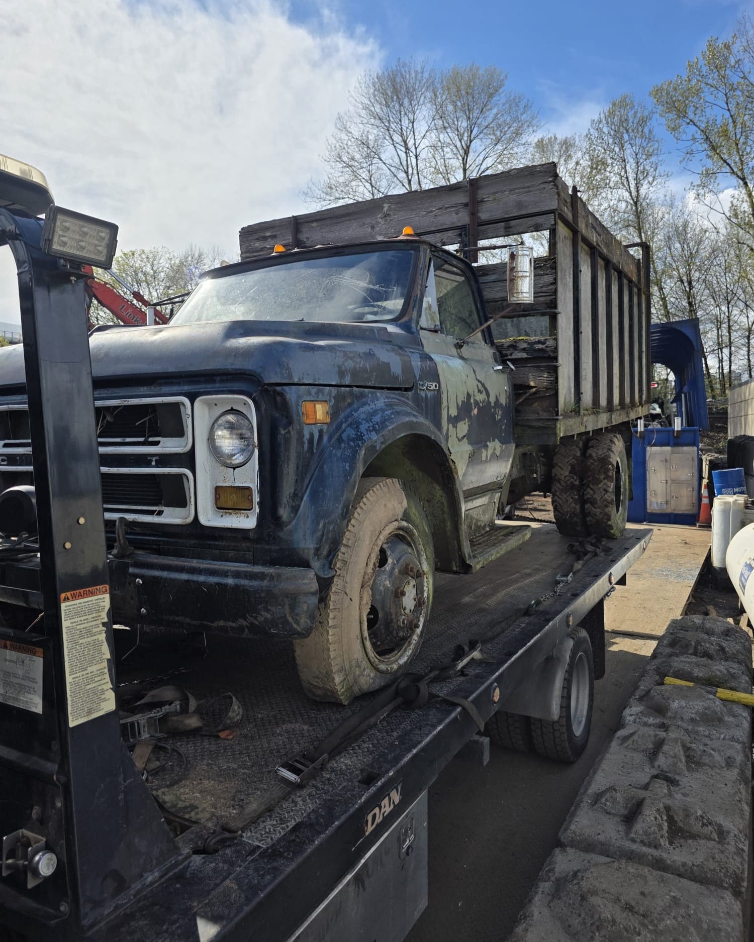 Vehicle secured and ready to be towed away